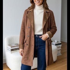 Harve Benard Double-Breasted Brown Suede Trench Coat